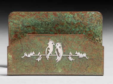 Heintz Sterling on Bronze Love Birds Letter Rack c1915