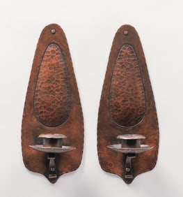 Early Craftsman Studios - Los Angeles Hammered Copper Candle Sconces c1920s