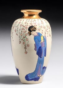 American Arts & Crafts Hand-Decorated Japanese Satsuma Vase c1910