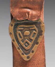 Forest Craft Guild Acid-Etched Brass & Leather Watch Fob c1910