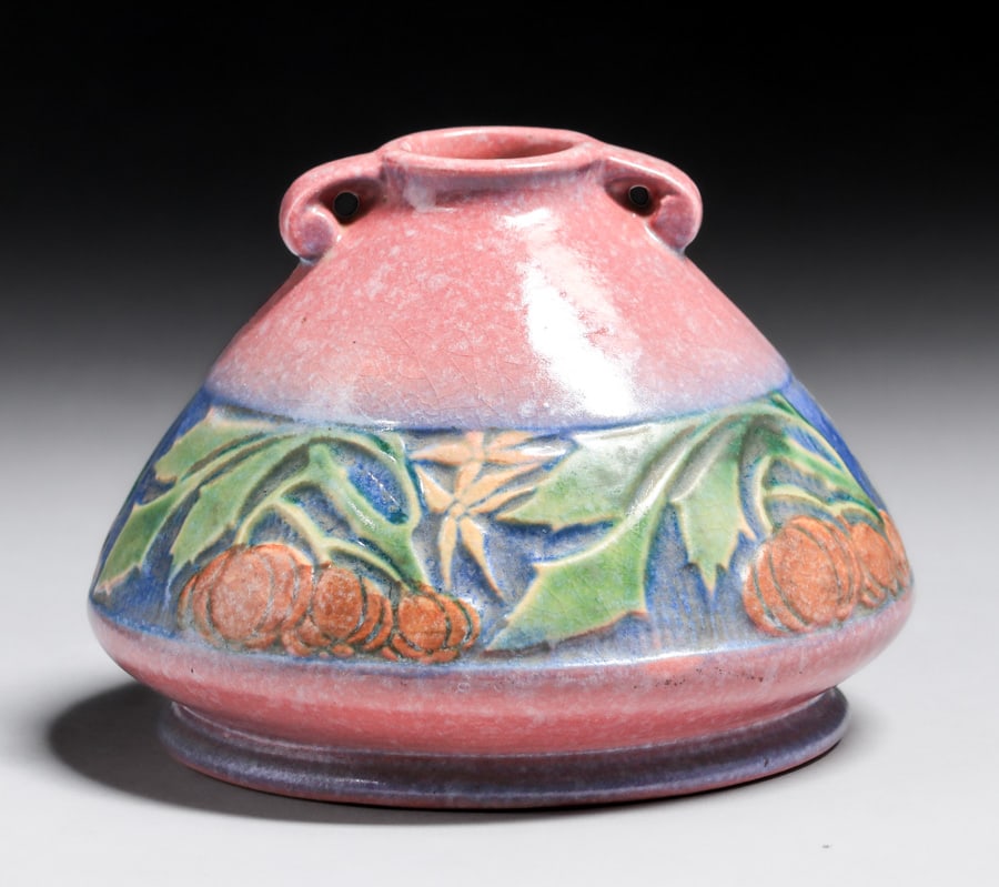 Roseville Pottery Pink Baneda Two-Handled Vase c1930s (1 of 5)