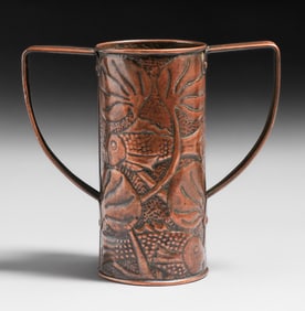 John Williams Guild of Handicraft Hammered Copper Two-Handled Vase c1895