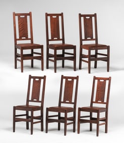 Gustav Stickley Set of 6 #308 H-Back Dining Chairs c1912-1915