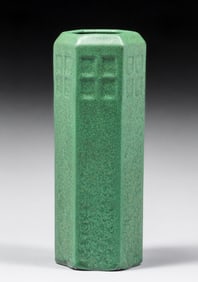 Weller Bedford Matte Green Hexagonal Vase c1910