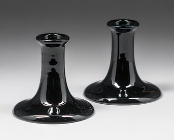California Porcelain Art Deco Black Candlesticks c1927-1929