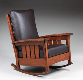 L&JG Stickley Bowarm Slatted Rocker c1908-1912