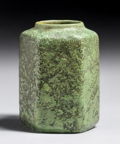 Weller Pottery Matte Green Six-Sided Vase c1910