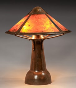 Early Dirk van Erp Hammered Brass & Mica Elephant-Foot Lamp c1911