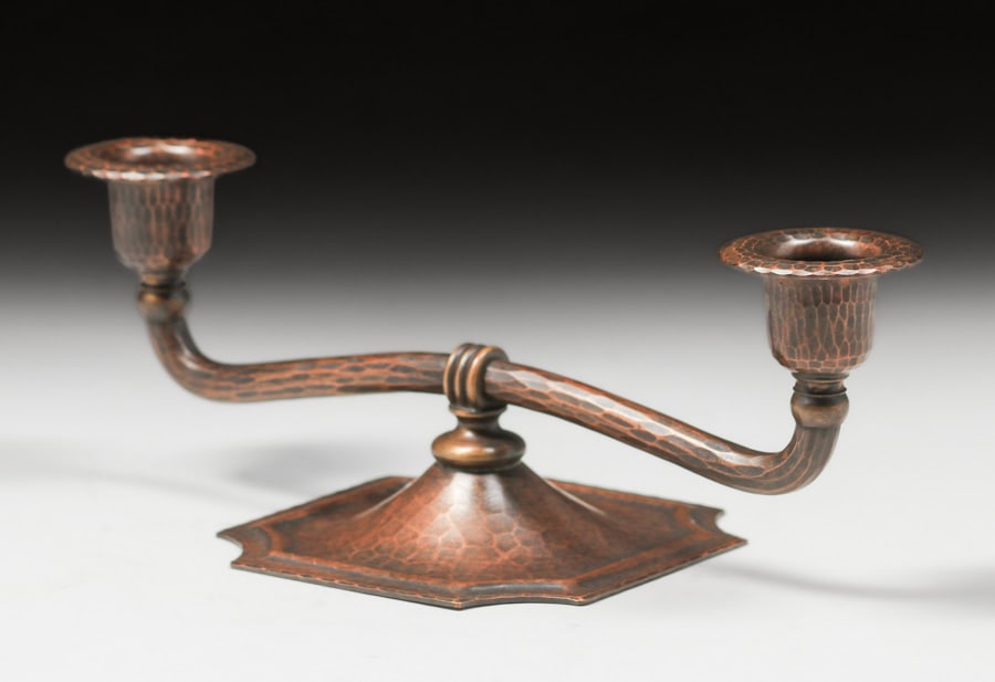 Roycroft Hammered Copper Double Candlestick c1920s (1 of 5)
