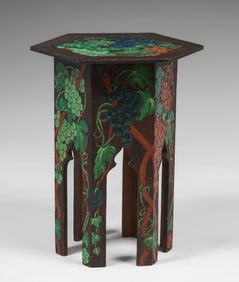 Arts & Crafts Pyrography Grapevine Taboret c1910