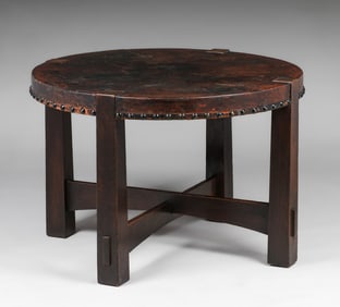 Early L&JG Stickley Onondaga Reverse-Tapered Leather-Top Table c1902