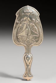 English Art Nouveau Handheld Sterling Silver Mirror 1906