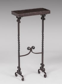 Arts & Crafts Spanish Revival Hand-Forged Iron & Copper Side Table c1920s.