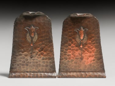 Early Craftsman Studios - Los Angeles Hammered Copper Bookends c1920s