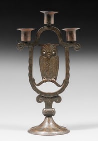 Goberg - German Hand-Forged Iron Owl Candlestick c1910