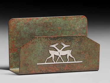 Silvercrest #138 Art Deco Deer Sterling Silver on Bronze Letter Rack c1920s