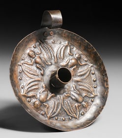 Arts & Crafts Hammered Copper Repousse Batwing Candlestick c1900s