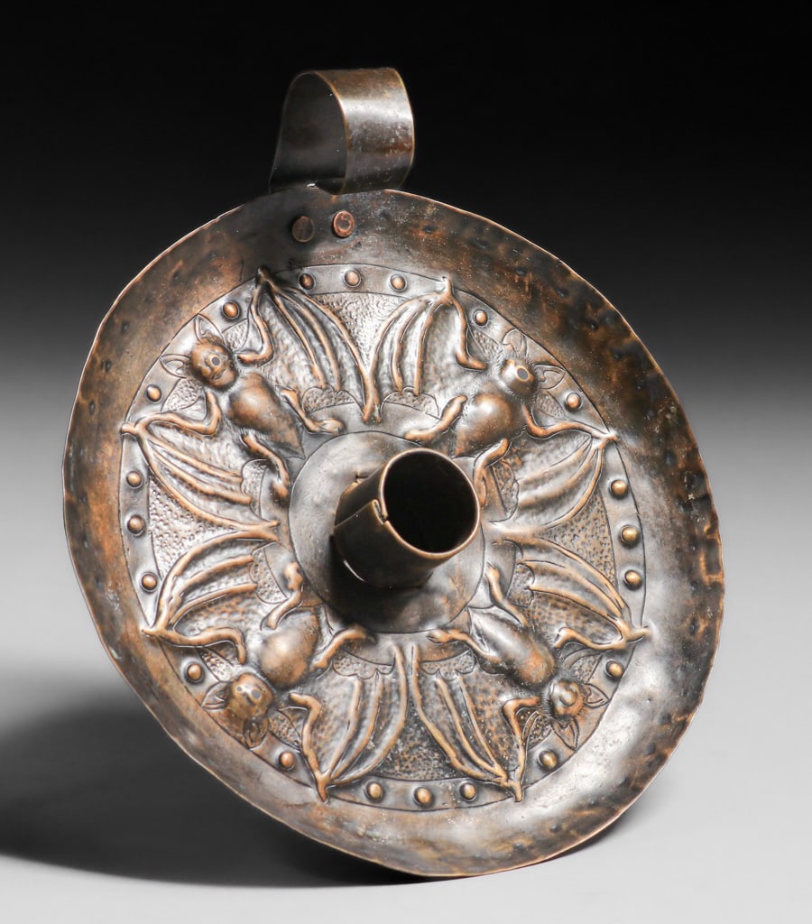 Arts & Crafts Hammered Copper Repousse Batwing Candlestick c1900s (1 of 6)