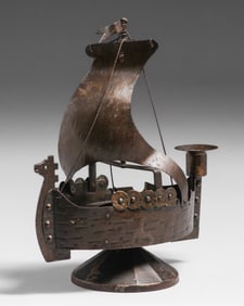 Goberg - German Hand-Forged Iron Sailing Ship Candlestick c1910