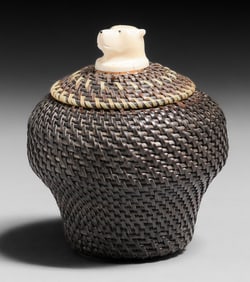 Harry Hank (b.1972 Inupiaq) Polar Bear Covered Baleen Basket c1990s