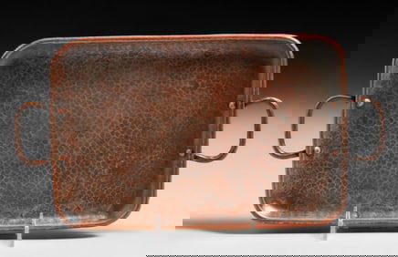Gustav Stickley Hammered Copper Two-Handled Rectangular Tray c1910