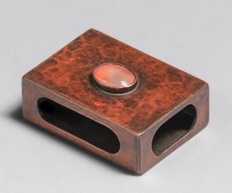 Dirk van Erp Hammered Copper & Carnelian Matchbox Holder c1930s