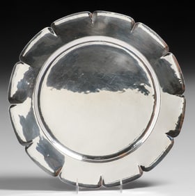 Dirk van Erp Hammered Copper Silver-Plated Serving Tray c1930s