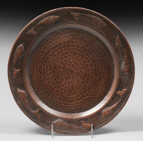 Contemporary Mexican Hammered Copper Fish Design Tray c1980s