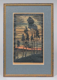Prescott Chaplin (1897-1968) Color Woodcut " Moro Bay" c1930s