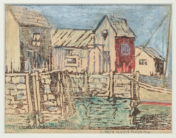 Giragos Der Garabedian (1892-1980) Color Woodcut Motif Number 1 Rockport, MA c1920s