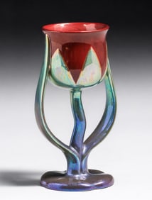 Zsolnay Pottery – Hungary Iridescent Tulip-Shaped Candlestick c1980s