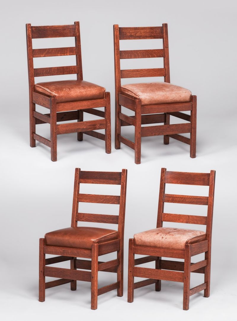 L&JG Stickley Set of 4 Ladderback Dining Chairs c1908-1912 (1 of 5)