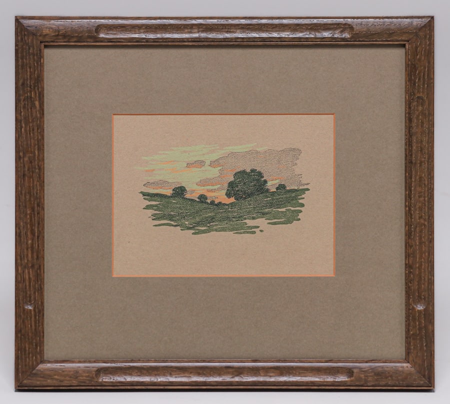 Arthur Wesley Dow (1857-1922) Ipswich Print "Willow Tree and Sunset Clouds" c1900 (1 of 4)