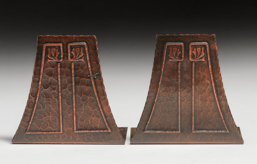 Roycroft Hammered Copper Linear Repousse Bookends c1920s (1 of 6)