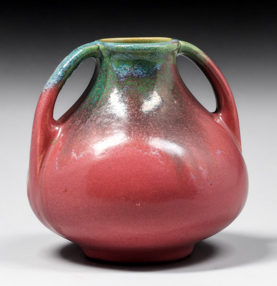 Fulper Pottery Pink & Green Two-Handled Vase c1917-1920 (1 of 5)