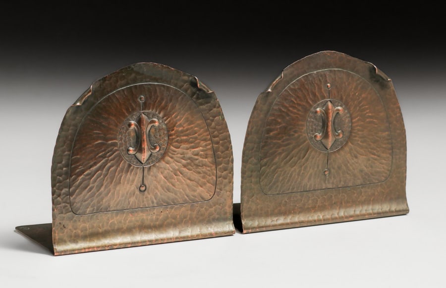 Early Craftsman Studios - Los Angeles Hammered Copper Bookends c1920s (1 of 6)