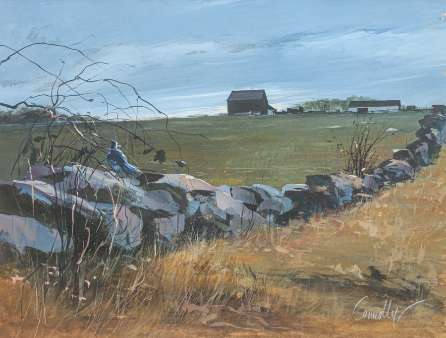 Howard Connolly (1903-1990) Painting Old Farm & Rock Wall: Howard Connolly (1903-1990) Painting Old Farm & Rock Wall. Pastel mixed media. Signed. Excellent condition. 13.75"h x 18.25"w. Frame 20.5"h x 24.5"w. Spend $7500 or more at our two day auction and all