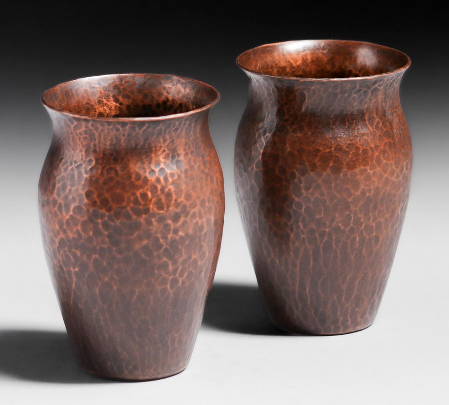Arthur Cole - Avon Coppersmith Pair Hammered Copper Vases c1930s (1 of 11)