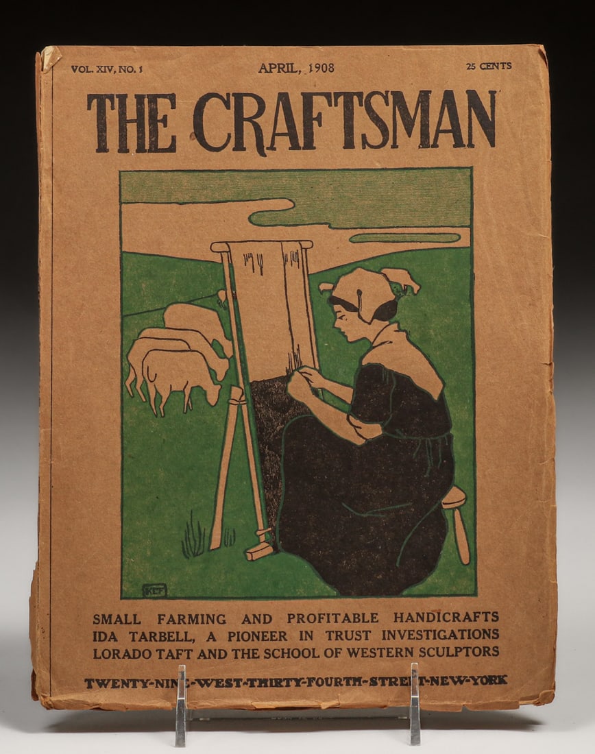 Gustav Stickley's Craftsman Magazine April 1908: Gustav Stickley's Craftsman Magazine April 1908. Article by Ida Tarbell, journalist who helped expose Rockefeller's Standard Oil. Small tears bottom edge and base of spine, otherwise excellent conditi