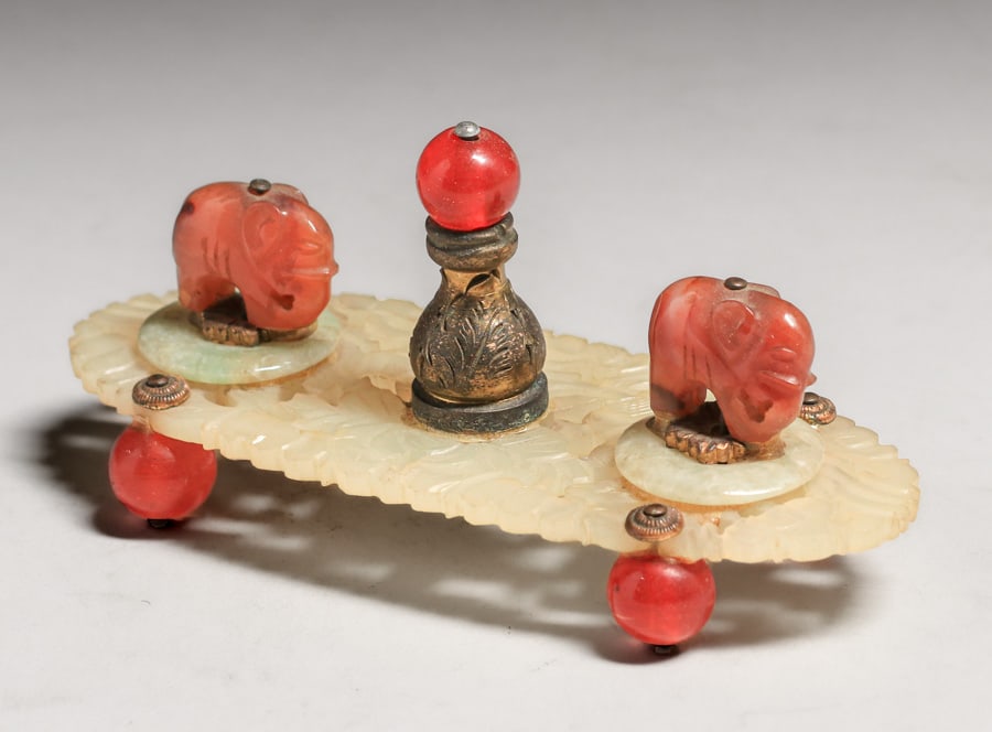 Chinese Hand-Carved Jade & Carnelian Elephants c1900s (1 of 5)