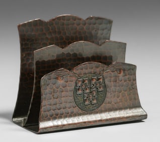 Roycroft Hammered Copper Italian Polychrome Letter Rack c1917-18