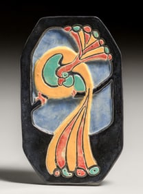 Los Angeles High School Art Deco Carved & Decorated Peacock Trivet Tile 1925