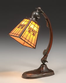 Handel Slag Glass Overlay Desk Lamp c1910