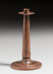 Stickley Brothers #122 Hammered Copper Candlestick c1910