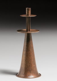 German Secessionist Hammered Copper & Brass Candlestick c1910