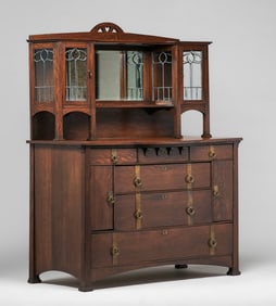 Early Grand Rapids Leaded Glass Hutch c1902