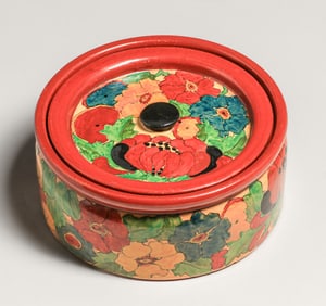 Bauer Pottery Hand-Decorated Ona M. Blunt Studio Los Angeles Covered Bowl c1920s