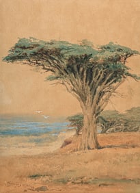Chris Jorgensen (1860-1935) California Coastal Watercolor Monterey Cypress 1888