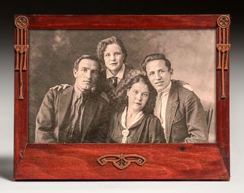 German Arts & Crafts Jugenstil Brass Overlay Frame c1900