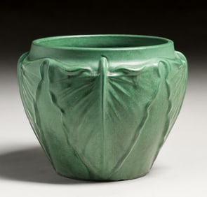 Weller Bedford Matte Green Leaf Jardiniere c1910